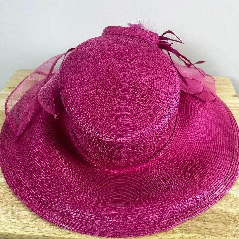 Fine Millinery Collection Pink Straw Derby Hat Kentucky Wedding Wide Brim